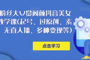（3000期）150万粉丝大V赏阁颜抖音美女号热门剪辑课(起号、过原创、素材来源、无直人‬播、多种变现等)