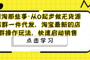 （3156期）网淘那些事·从0起步做无货源店群一件代发，淘宝最新的店群操作玩法，快速启动销售