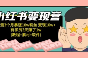 （3192期）小红书变现营：实测3个月涨18w粉丝 变现10w+有学员3天赚1w(教程+素材+软件)
